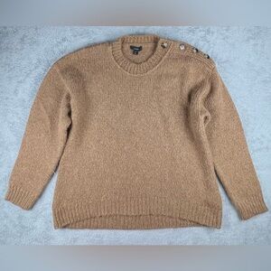J. Crew Wool Alpaca Blend Sweater Women's M Tan Button Shoulder Knit Pullover